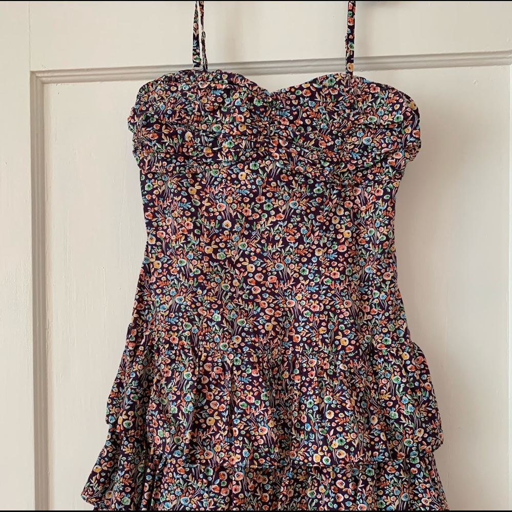 Purple floral Strapless or straps ruffles dress